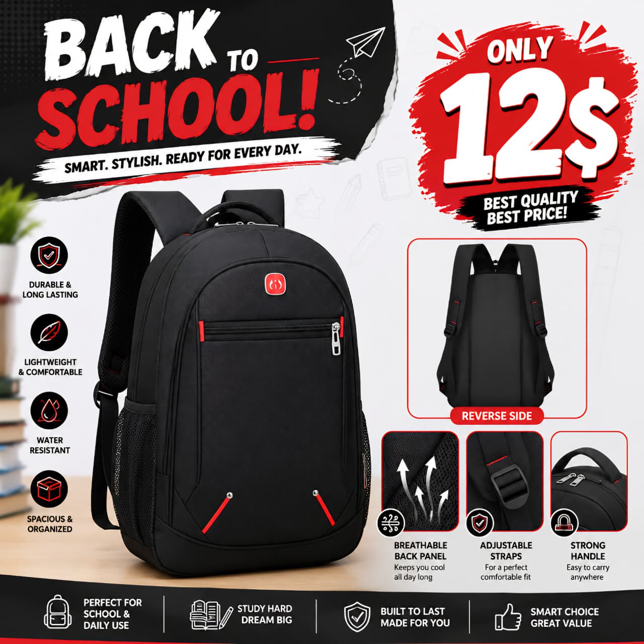 Classic backpack in black with red details